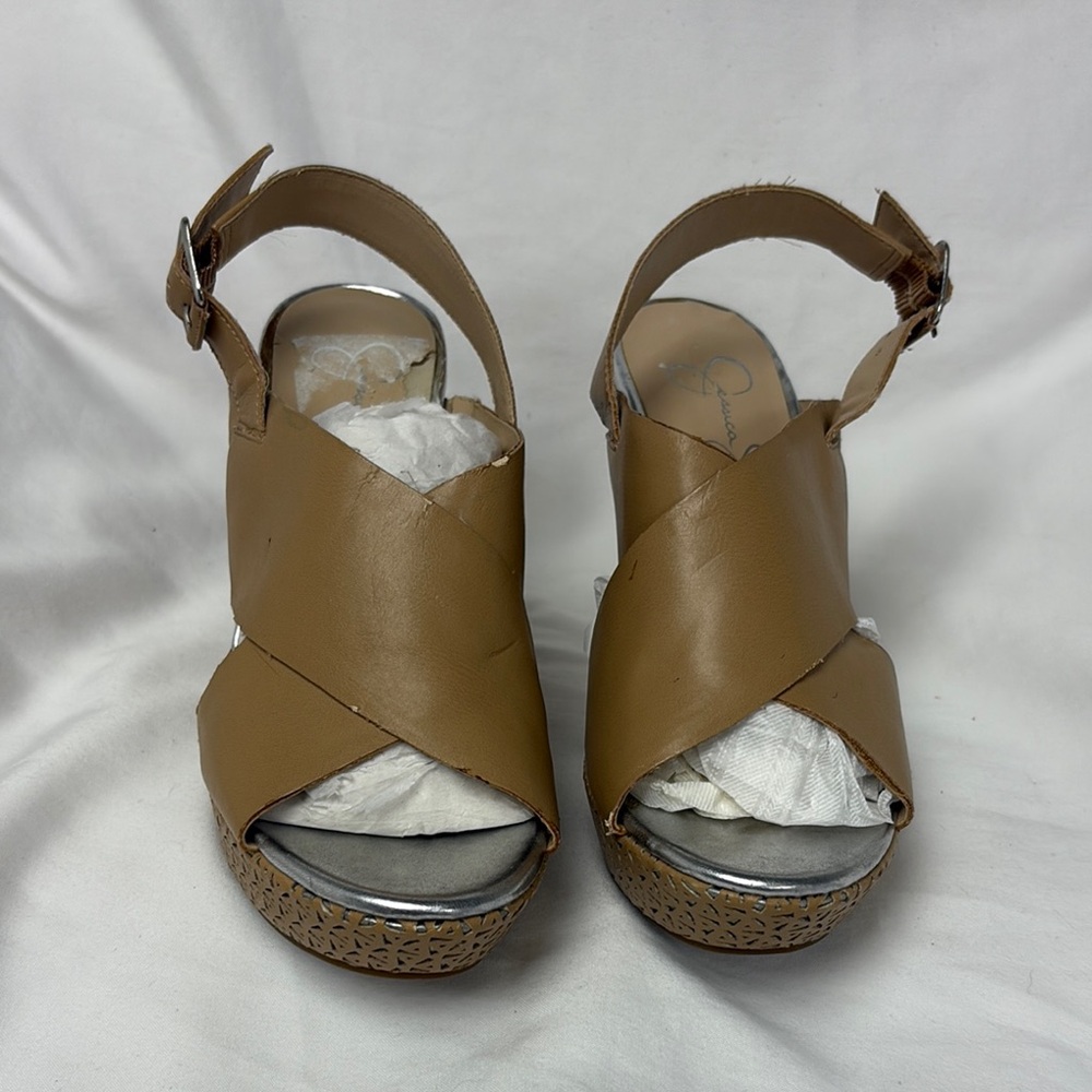 Jessica Simpson Tan Sandals with Crossover Straps